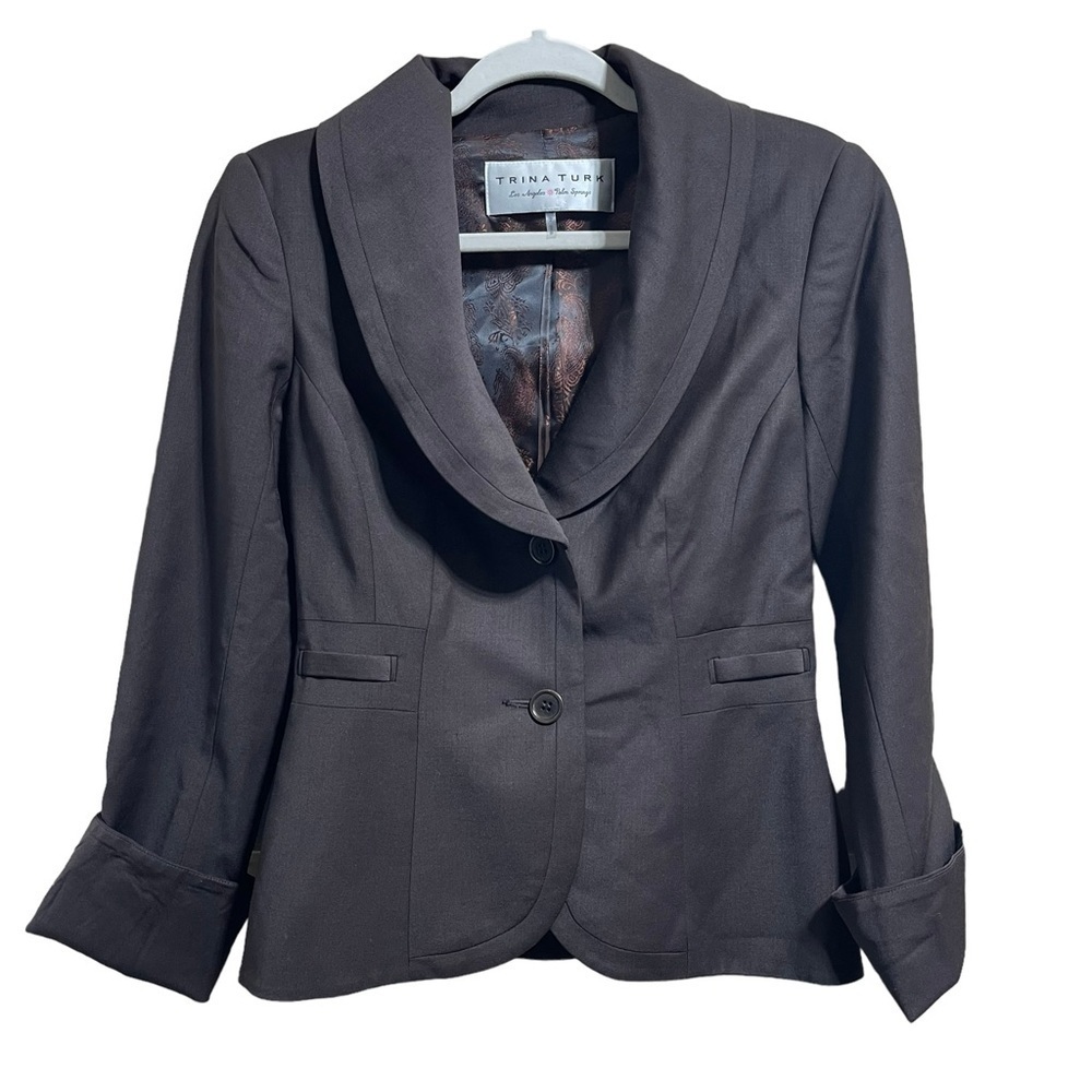 Trina Turk Women’s Wool Blend Cuffed Sleeves Brown Blazer Size 2